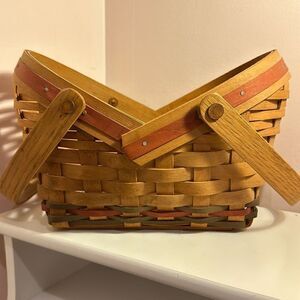 Henn Workshops Woven Wooden Basket w/Handles Hand Crafted Vintage